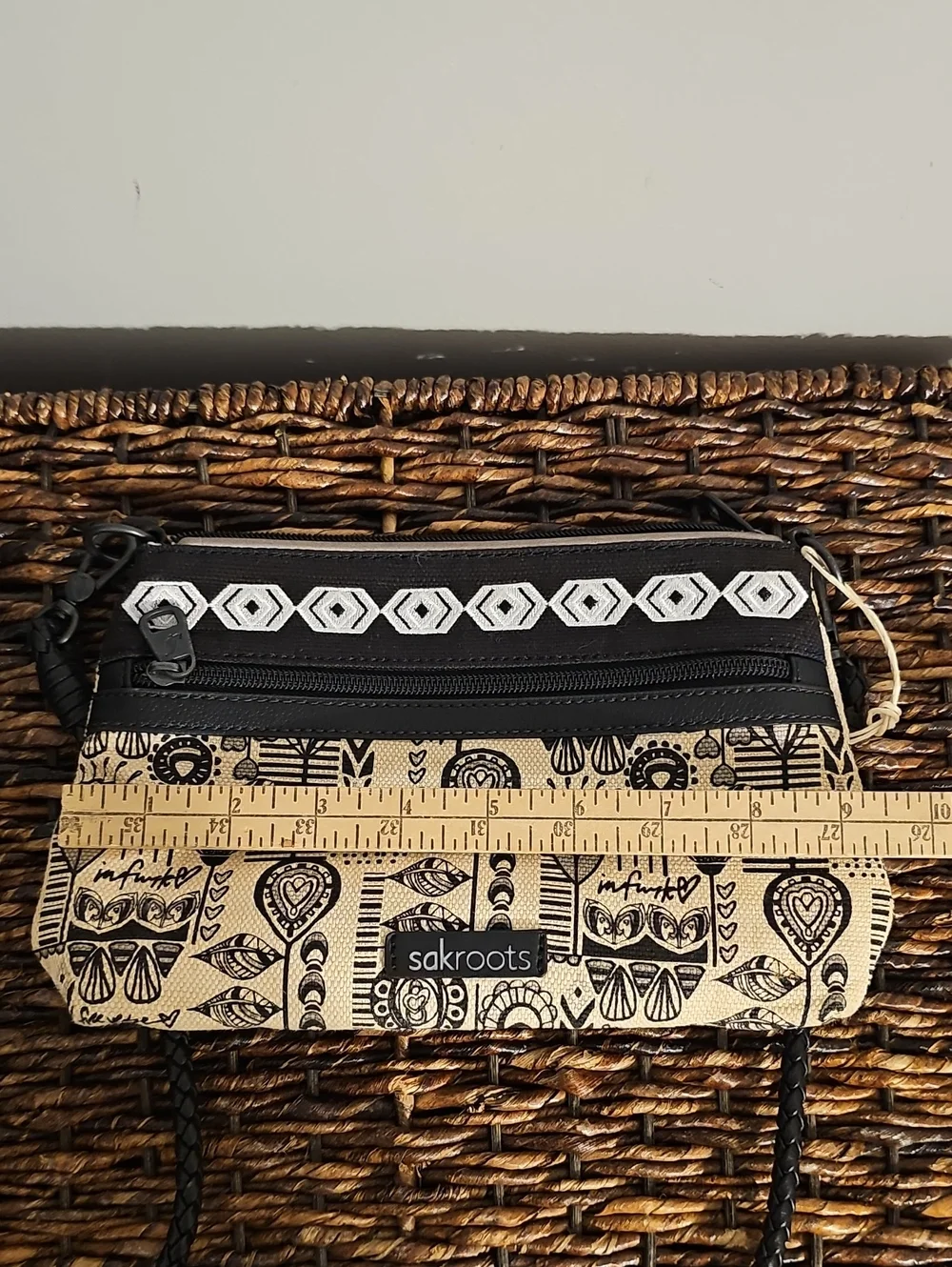 Sak Roots Canvas Crossbody Bag in Black and Cream